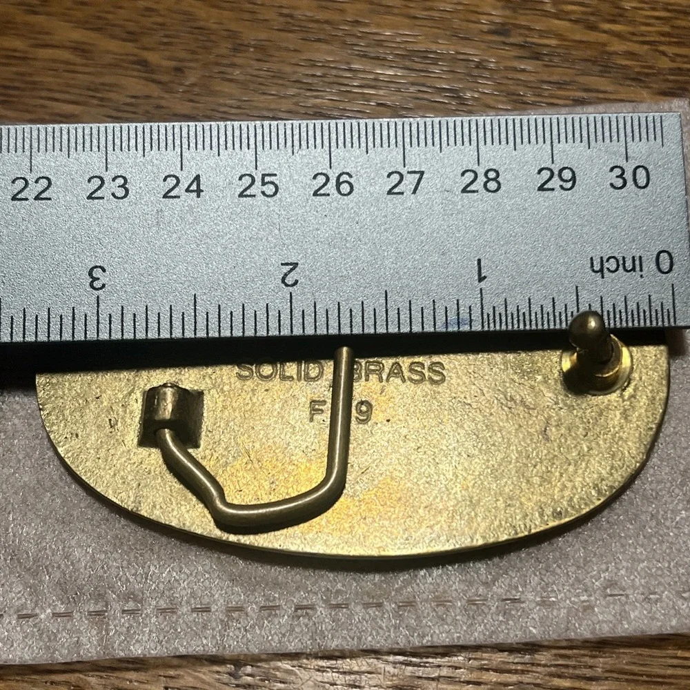 Vintage NAP Inc 1983 Solid Brass Native American Horse Mountain Belt Buckle F09
